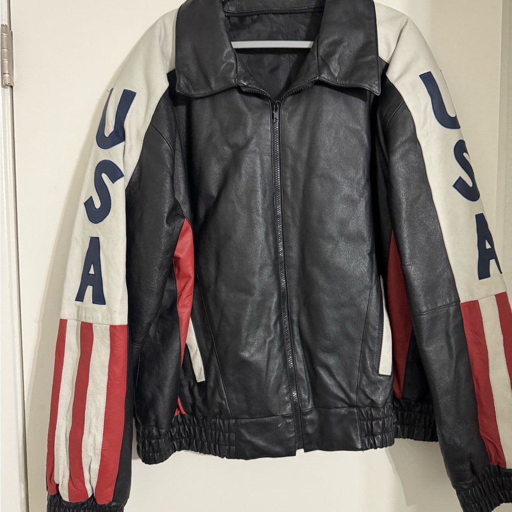 USA Themed Black and White Leather Jacket